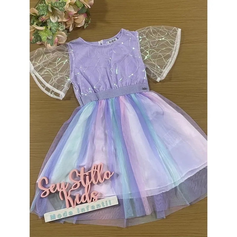 Vestido Infantil Kukie Verão Tule Colors