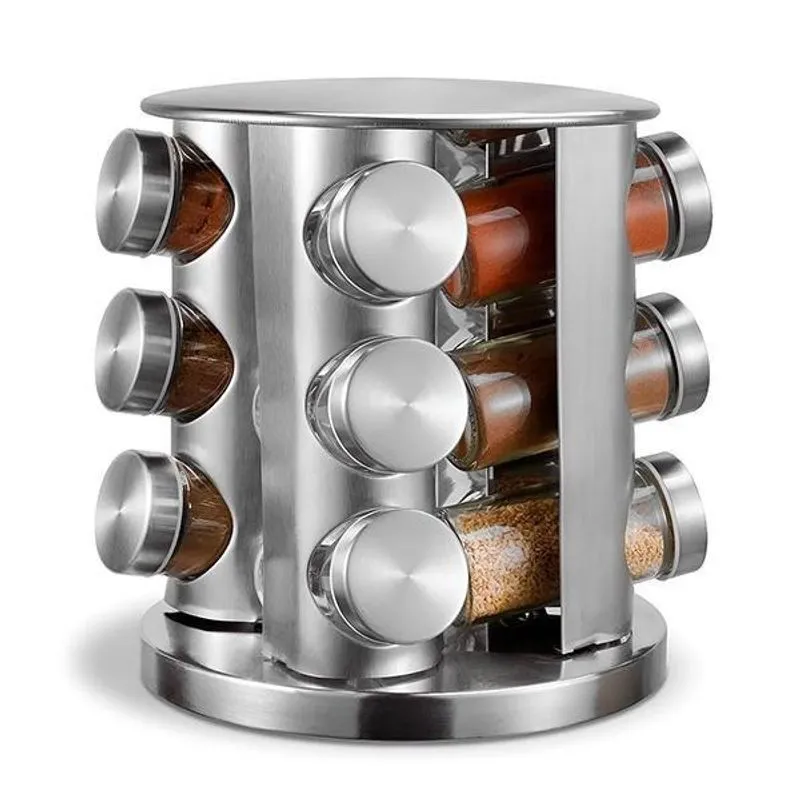 Conjunto Porta Temperos Com Suporte Inox E 12 Potes De Vidro