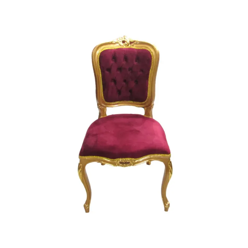 Cadeira Clássica Dourado com Estofado Vermelho - 98x54x50cm-Clássica-Prime Home Decor-Prime Home Decor