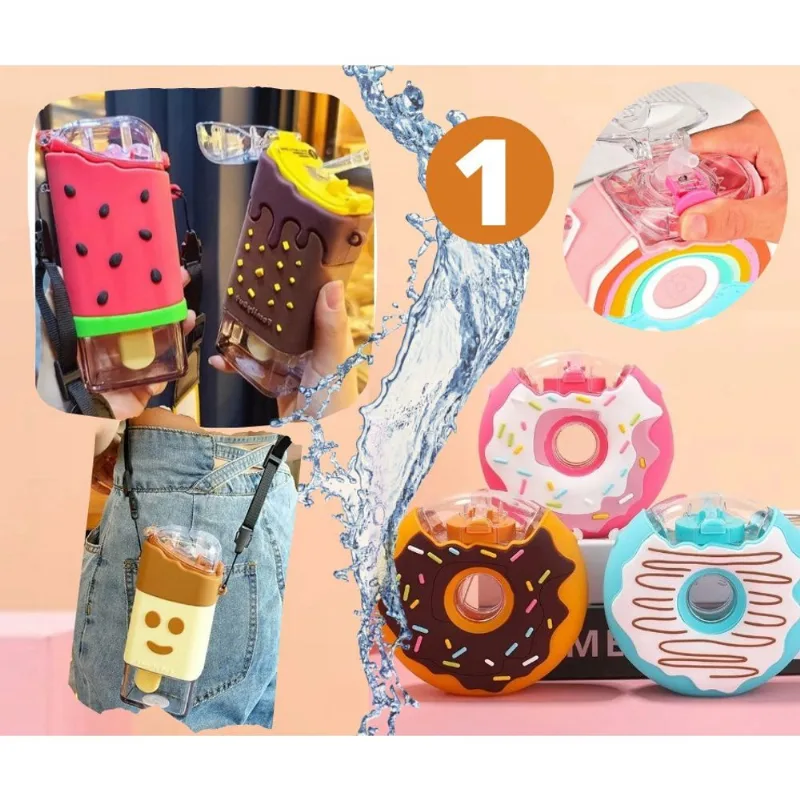 Garrafinha Agua Infantil Canudo Retratil Silicone Rosquinha