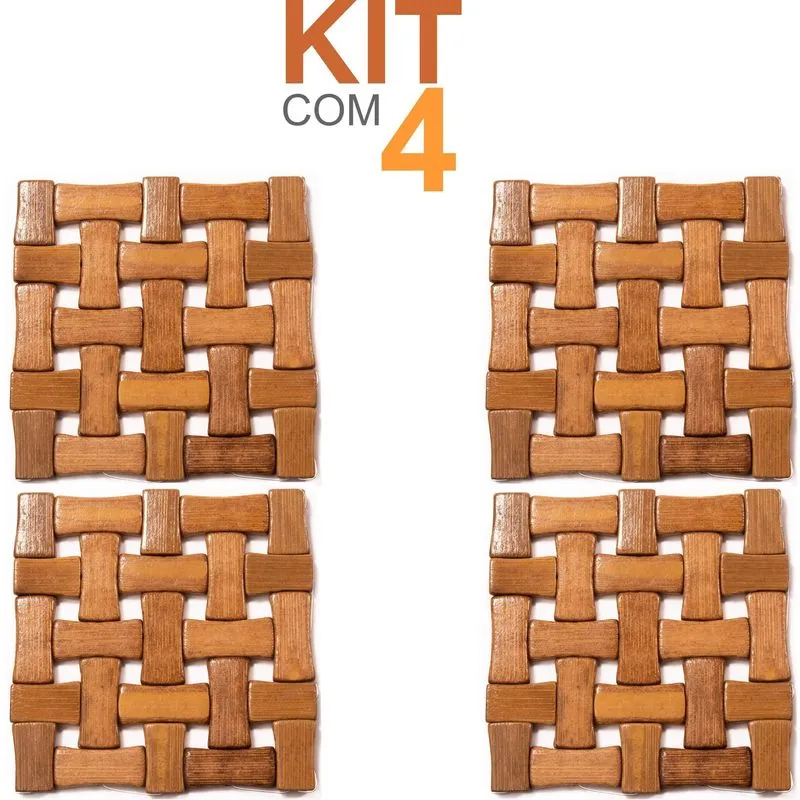Kit 4 Descanso De Panela Prato Bambu Madeira Ecológico Mesa
