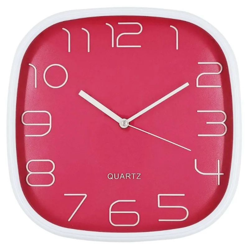 Relógio de Parede Quadrado 25cm em Plástico Imporiente- Rosa