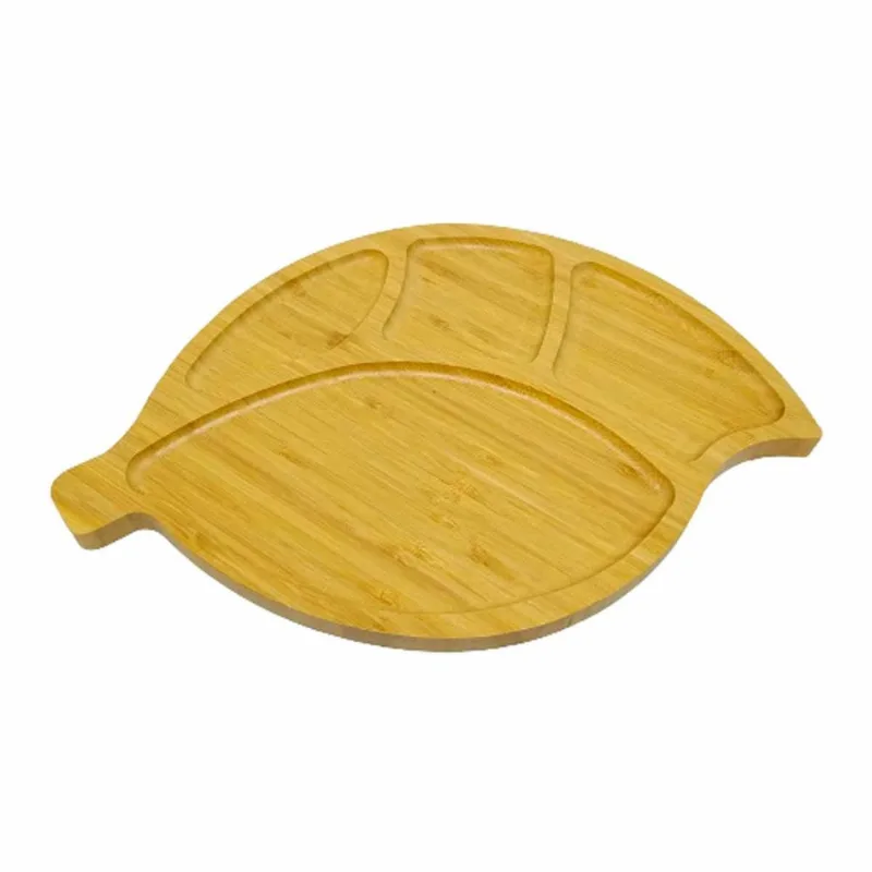 Petisqueira de bambu folha 4 divisórias 35x23cm Imporiente