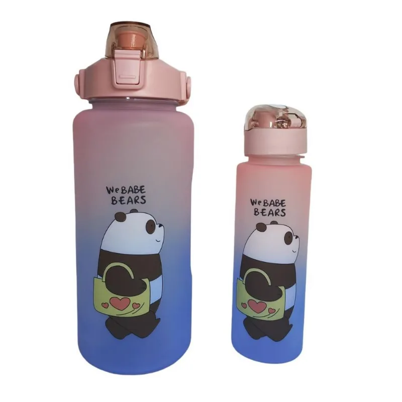 Kit 2 Garrafas 2l E 800ml Urso Degradê Casita Tampa E Canudo