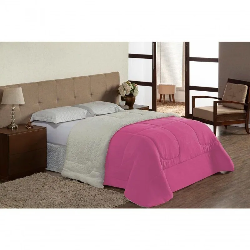 Coberdrom Sherpa E Flannel Atenas Solteiro 01 Peça - Pink