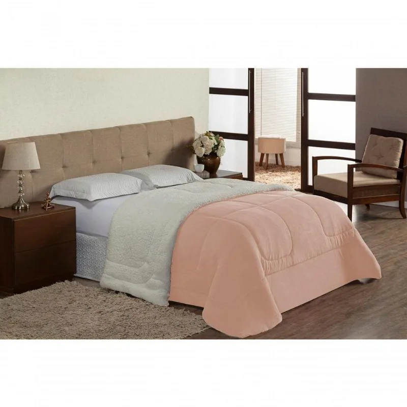 Coberdrom Sherpa E Flannel Atenas Solteiro 01 Peça - Salmao