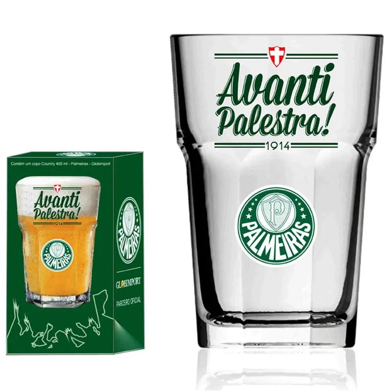 Copo para Cerveja Globimport Country Palmeiras Avanti - 400 ml Transparente