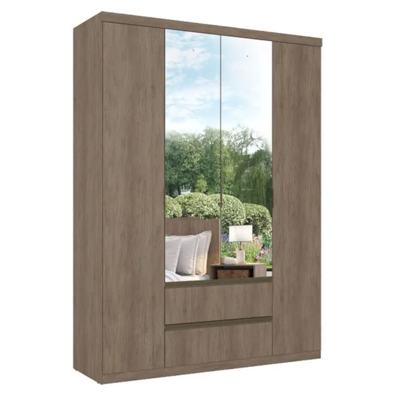 Guarda Roupa Solteiro Nobre Glass 4 Portas Rustic Acetinado - THB