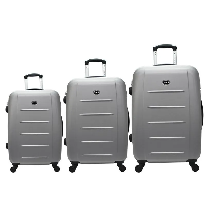 Conjunto de Malas de Viagem Yins com Rodinhas Giro 360º 3 Peças Prata YS21018PA