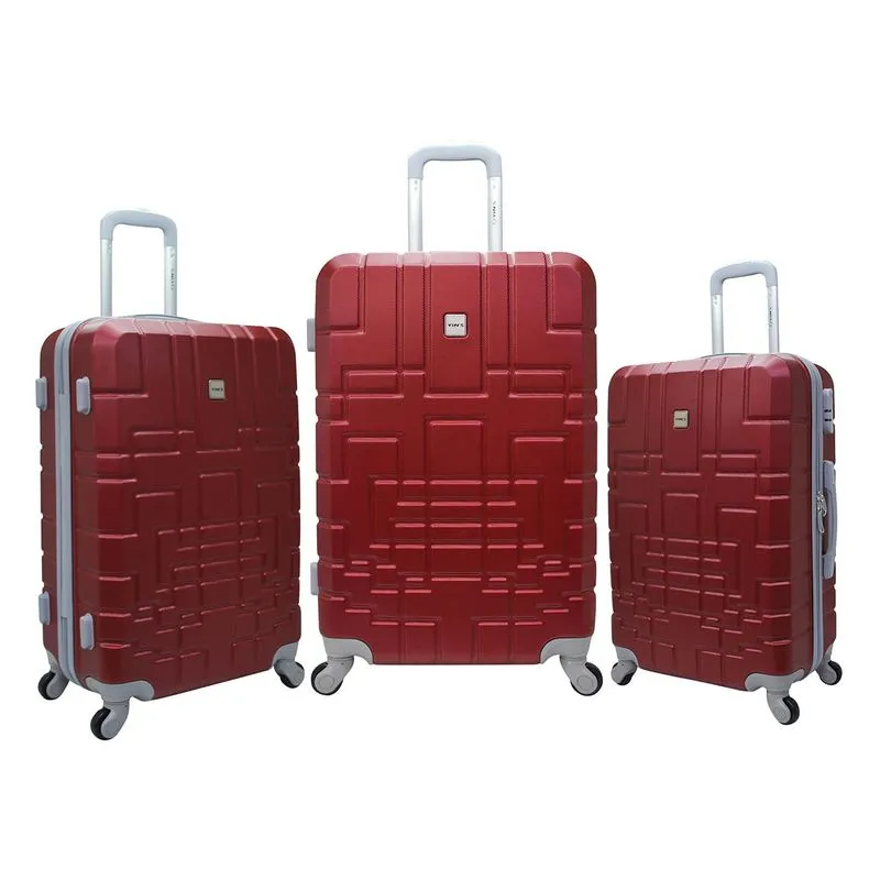 Conjunto de Malas de Viagem Rígida com Rodinhas Giro 360° YINS 3 Peças Vermelha YS21022V