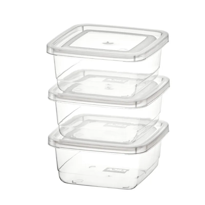 Conjunto Mini Potes Quadrados Transparente 270ml c/ 3 Peças - Ercaplast