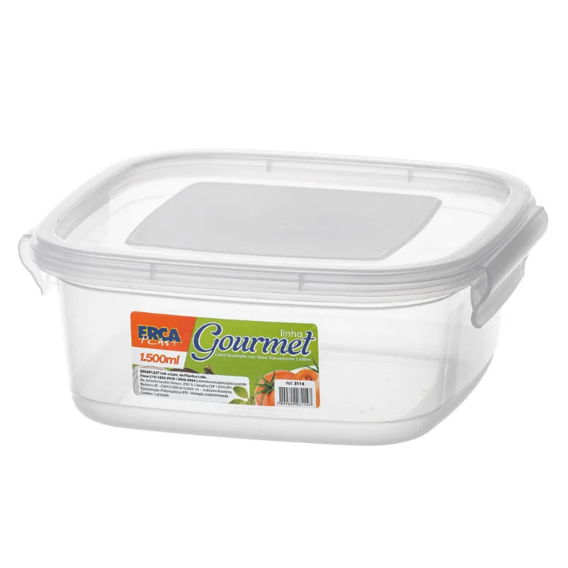 Pote Quadrado Transparente c/ Trava 1000ml - Ercaplast