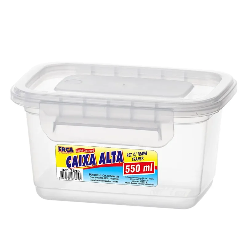 Caixa Retangular Erca Plast com Trava Transparente 550 Ml