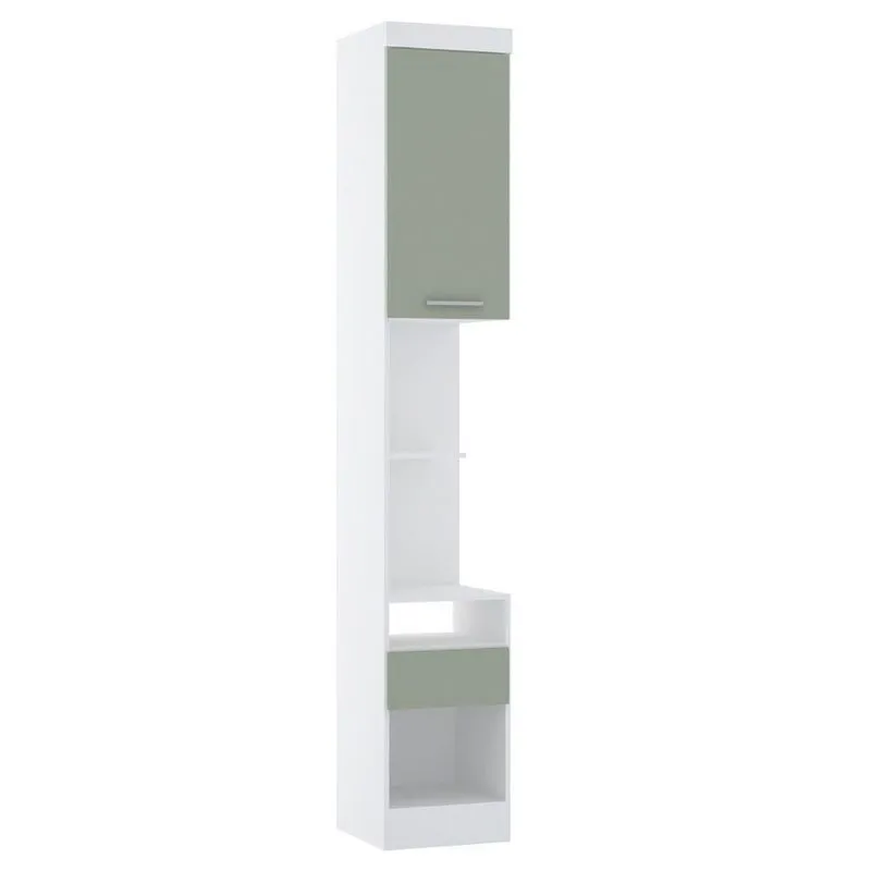 Mesa De Cabeceira Alta 38cm 1 Porta E 1 Gaveta Alpes Luciane Móveis Branco Pf Com Verde Pf