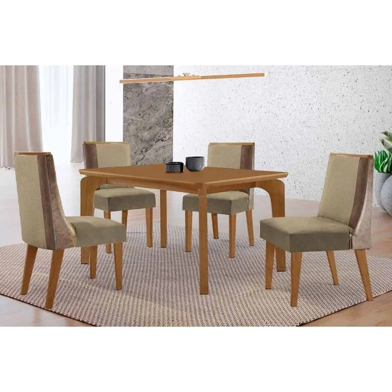 Conjunto Mesa e Cadeiras MDF 120x80cm Rufato Tampo Canto Curvo Suede Creme