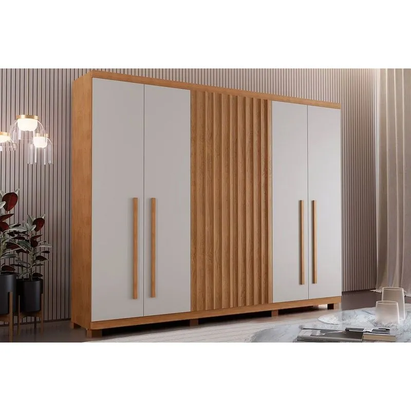 Guarda Roupa 6 Portas e 4 Gavetas c/ Pés Denver Naturale/Off White - Rufato