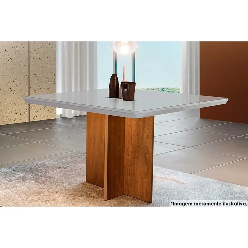 Mesa p/ Cozinha Berlim c/ Tampo 90x90cm Madeirado Vidro Canto Curvo - Imbuia/Off White - Rufato