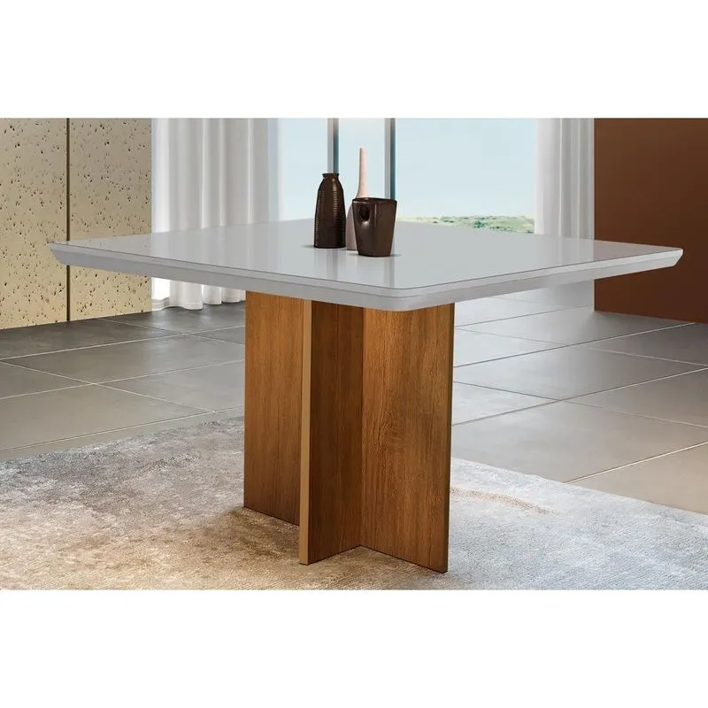 Mesa p/ Cozinha Berlim c/ Tampo 90x90cm Madeirado Vidro Canto Curvo - Imbuia/Off White - Rufato