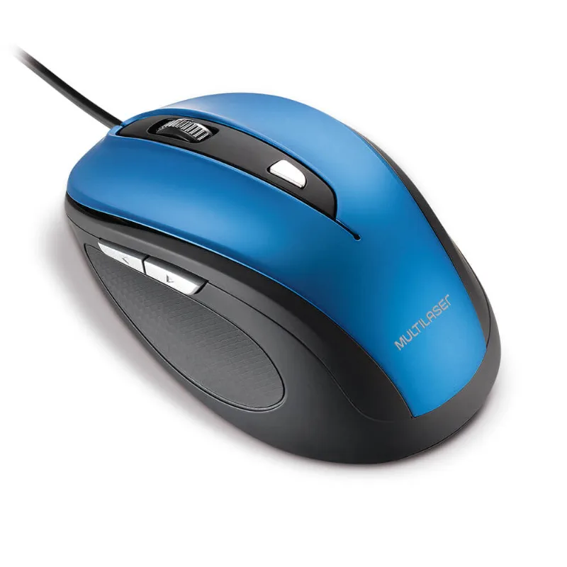 Mouse Com Fio Comfort Conexão USB 1600dpi Ajustável Cabo de 130cm 6 Botões Textura Emborrachada Azul - MO244 MO244
