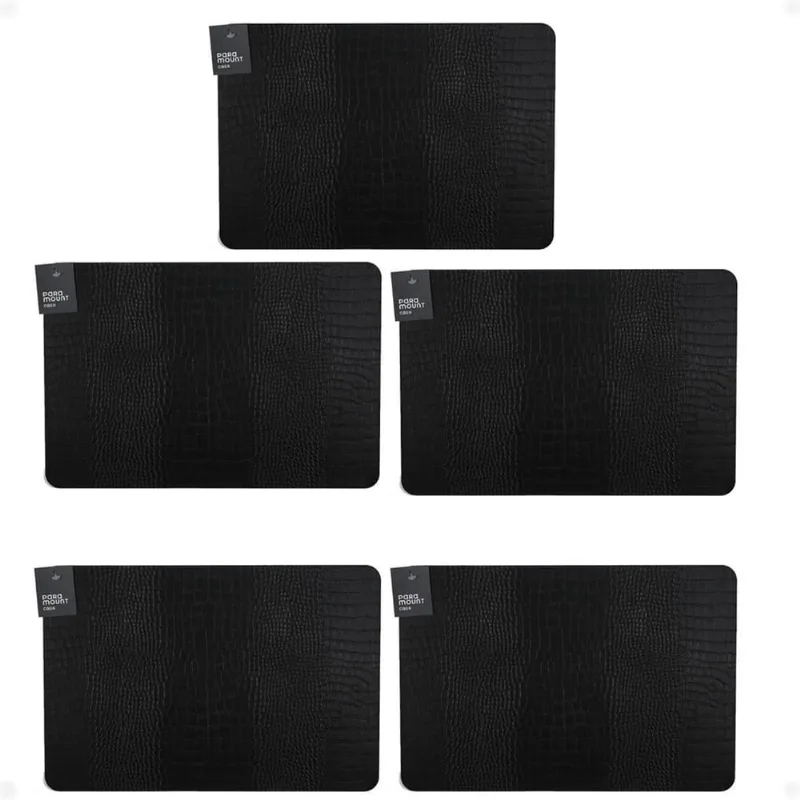 Kit 5 Lugar Americano Resistente Premium Croco 45X30Cm Preto