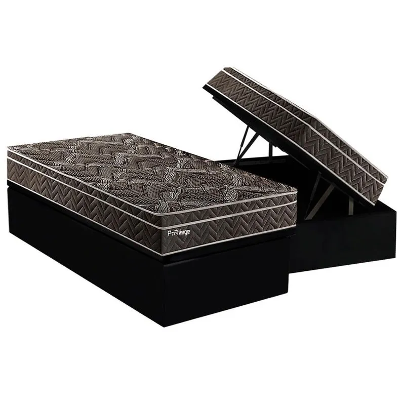 Cama Box Baú Solteiro: Colchão Molas MasterPocket Ensacadas Paropas Privilege + Base CRC Suede Black (88x188)