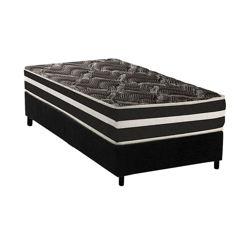 Cama Box Solteiro: Colchão Ortopédico Paropas D28 AG80 Master Black Double Face + Base CRC Suede Black (88x188)