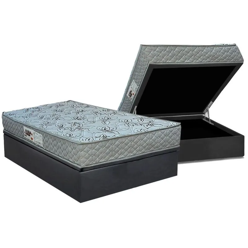 Cama Box Baú Casal: Colchão Espuma D33 Paropas AG65 Double Fanton Gray + Base CRC Suede Gray (138x188)
