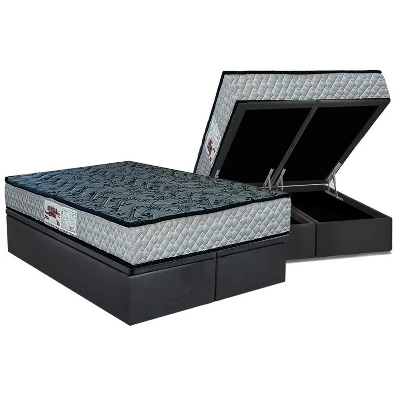 Cama Box Baú Queen: Colchão Anatômico Paropas D23 AG65 Royalle Rustico + Base CRC Suede Gray (158x198)