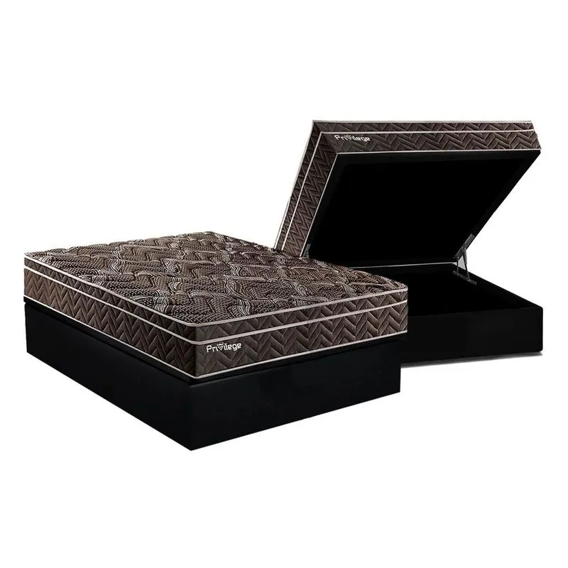 Cama Box Baú Casal: Colchão Molas Ensacadas Paropas Privilege + Base CRC Suede Black (138x188)