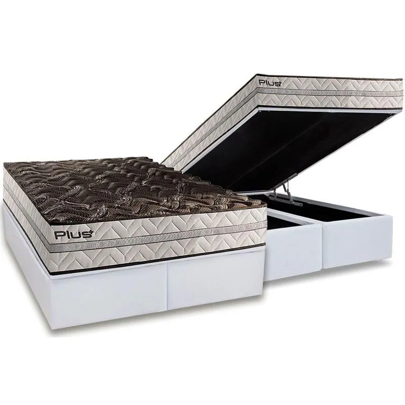 Cama Box Baú King: Colchão Espuma D33 Paropas Pasquale Plus + Base Crc Linhão White (193x203)