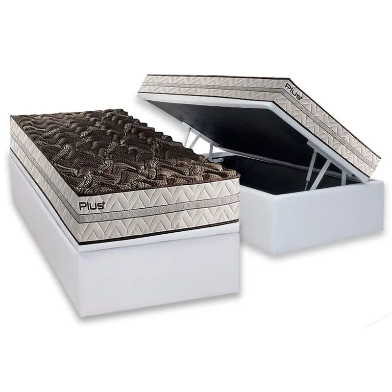 Cama Box Baú Solteiro: Colchão Espuma D33 Paropas Pasquale Plus + Base CRC Linhão White (88x188)