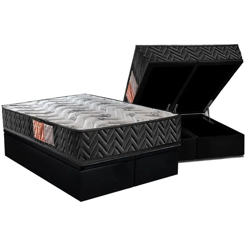Conjunto Box Baú Queen: Colchão Espuma Paropas D23 Pasquale Black + Base CRC Suede Black (158x198)
