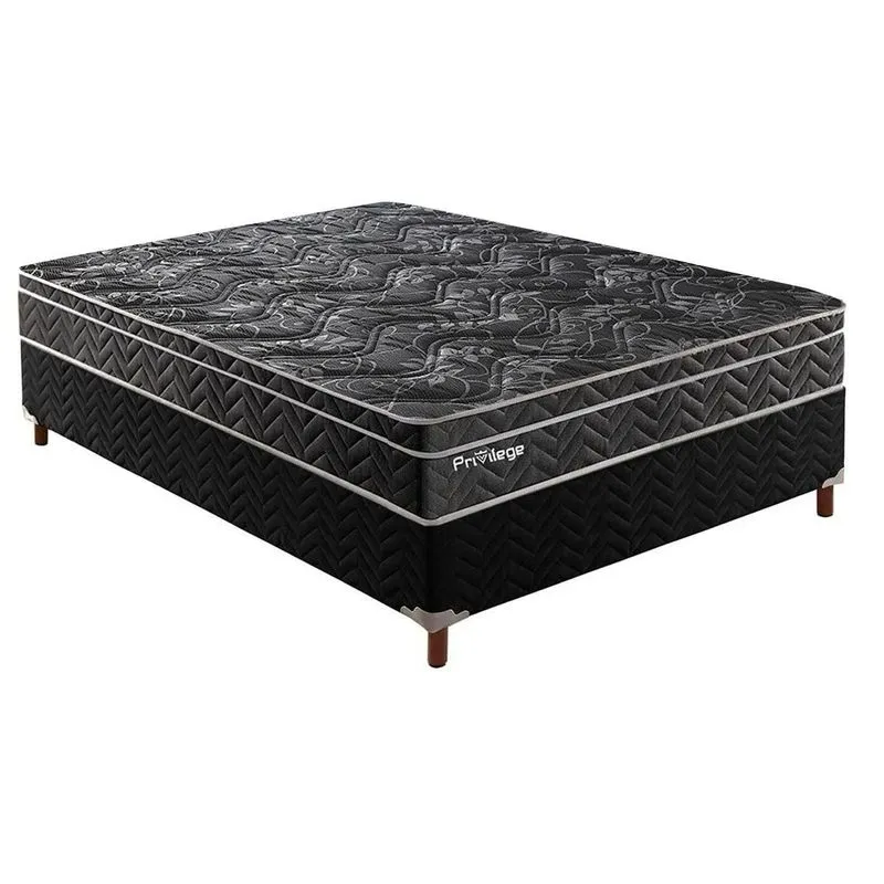 Cama Box Casal: Colchão Molas Ensacadas Paropas Privilege + Base CRC Suede Black (138x188)