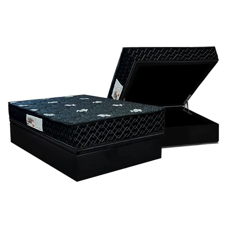 Cama Box Baú Casal: Colchão Ortopédico Paropas AG65 Sofistic Gray + Base CRC Suede Black (138x188)