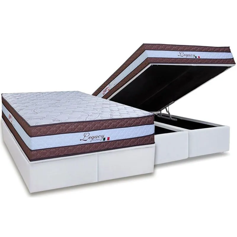 Conjunto Box Baú King: Colchão Molas Paropas Ensacadas Legacy White + Base CRC Linhão White (193x203)
