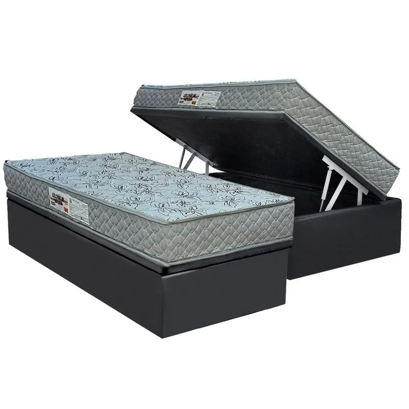 Cama Box Baú Solteiro: Colchão Ortopédico Paropas AG65 Double Fanton Gray + Base CRC Suede Gray (88x188)