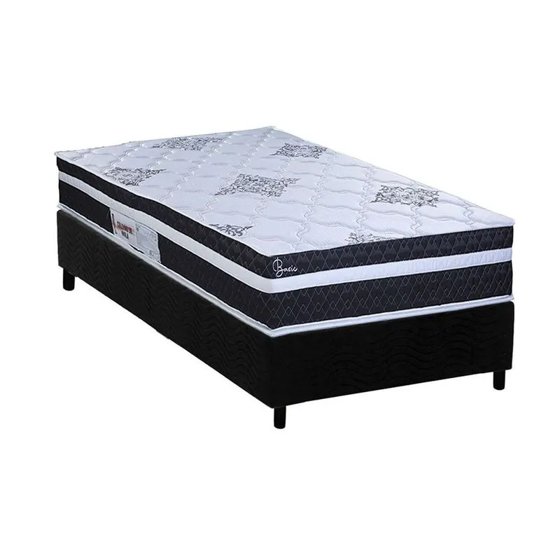 Conjunto Box Solteiro: Colchão Molas Paropas Ensacadas Basic Black + Base CRC Suede Black (88x188)