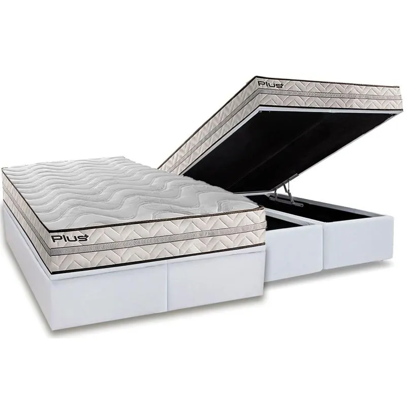 Cama Box Baú King: Colchão Anatômico Paropas D33 Pasquale Plus + Base CRC Linhão White (193x203)
