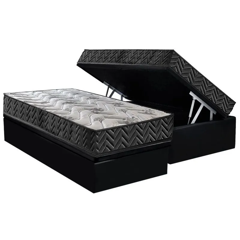 Conjunto Box Baú Solteiro: Colchão Espuma Paropas D45 Pasquale Wave Black + Base CRC Suede Black (88x188)
