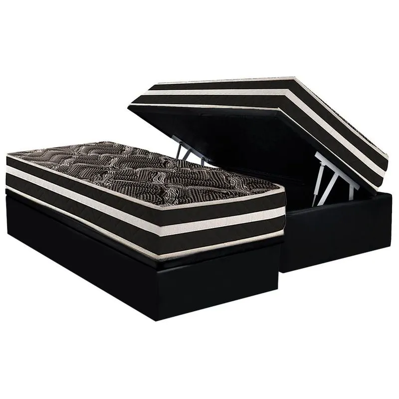 Cama Box Baú Solteiro: Colchão Ortopédico Paropas D28 AG80 Master Black Double Face + Base CRC Suede Black (88x188)