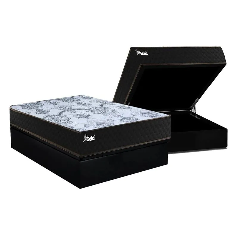 Conjunto Box Baú Casal: Colchão Molas Paropas Ensacadas Life Gold + Base CRC Suede Black (138x188)