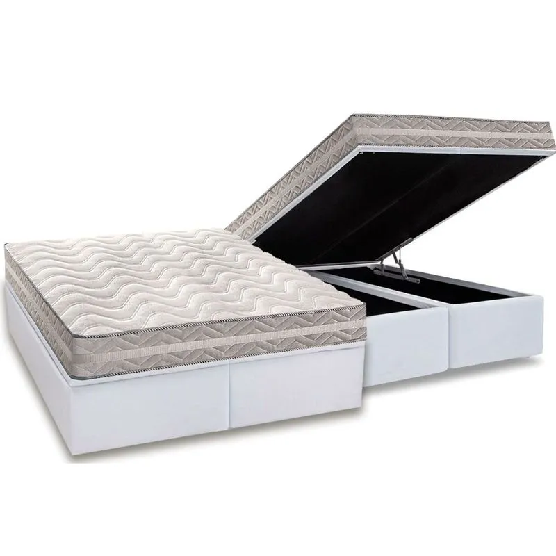 Conjunto Box Baú Queen: Colchão Molas Paropas D28 / Master AG80 Prata Double Face 17 + Base CRC Courano White (158x198)
