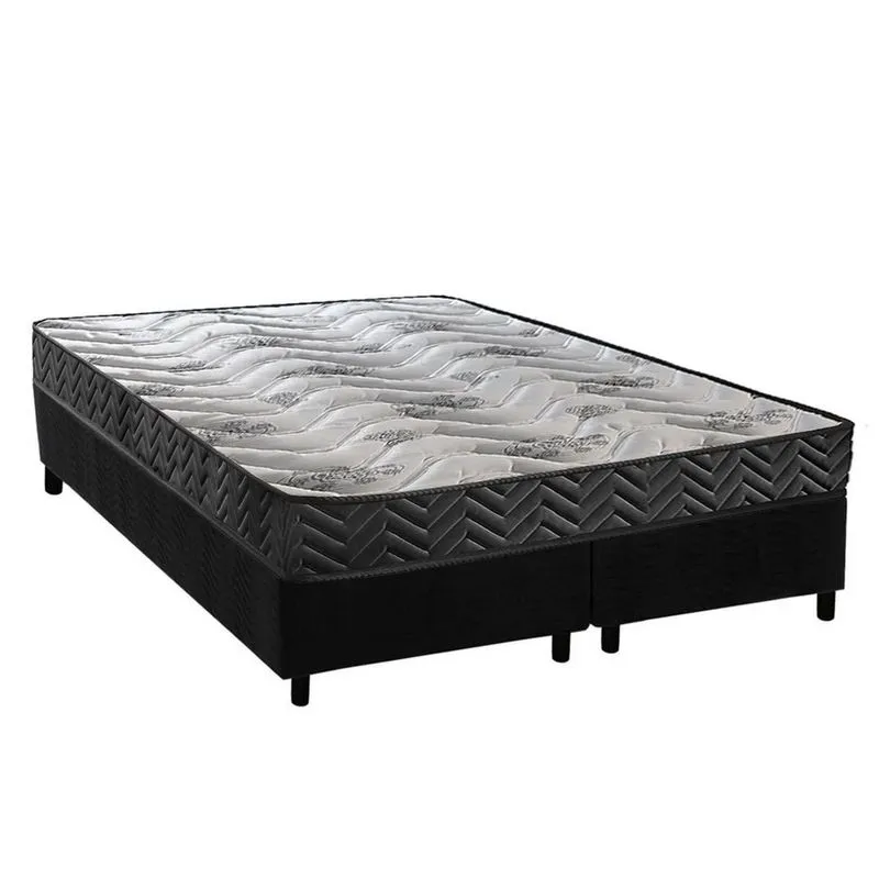 Conjunto Box Queen: Colchão Espuma Paropas D45 Pasquale Wave Black + Base crc Suede Black (158x198)