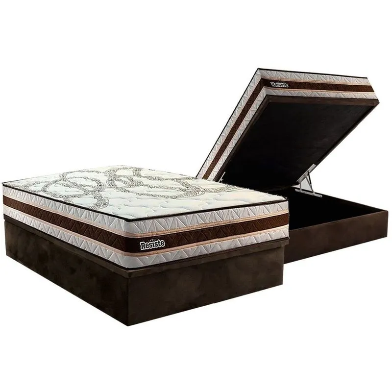 Conjunto Box Baú Casal: Colchão Espuma Paropas Resiste Double Face ag D45 + Base crc Suede Brown (138x188)