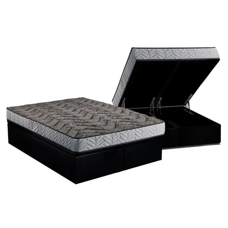 Conjunto Box Baú Casal: Colchão Espuma Paropas Compact ag 65 / D28 Royalle Rústico Prata + Base crc Suede Black (138x188)