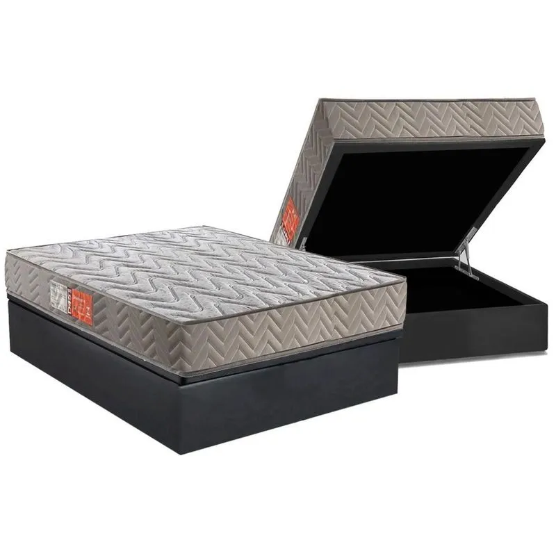Conjunto Box Baú Casal: Colchão Espuma Paropas D45 Pasquale Gray + Base crc Suede Gray (138x188)