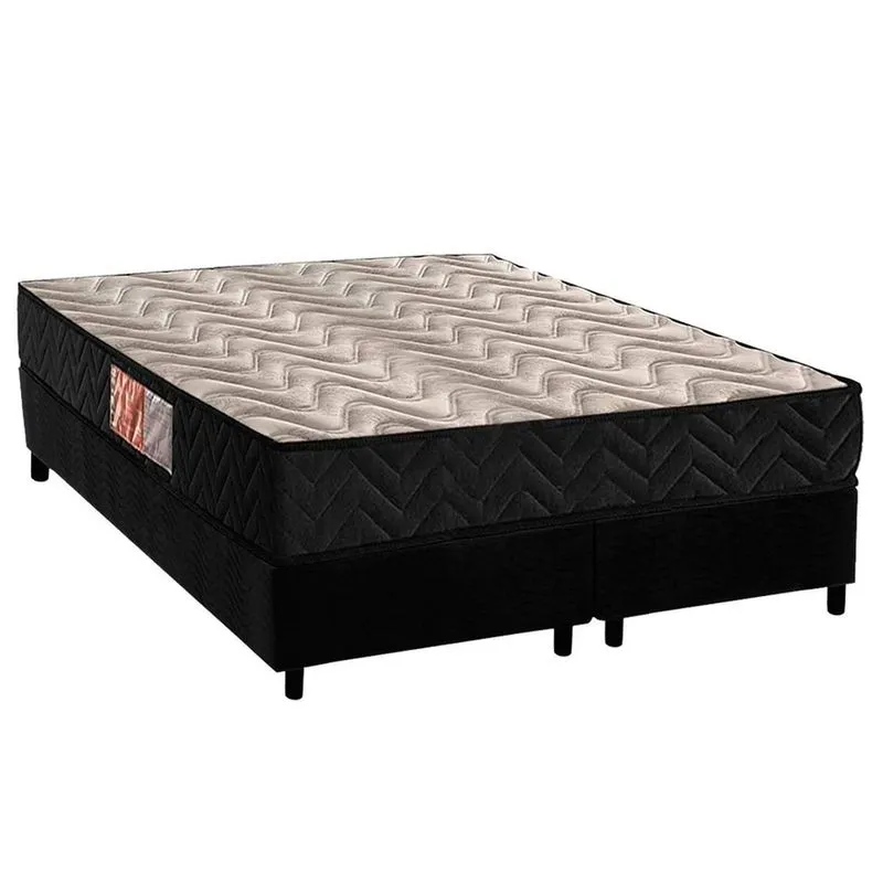 Conjunto Box Queen: Colchão Espuma Paropas D28 Pasquale Black + Base crc Suede Black (158x198)