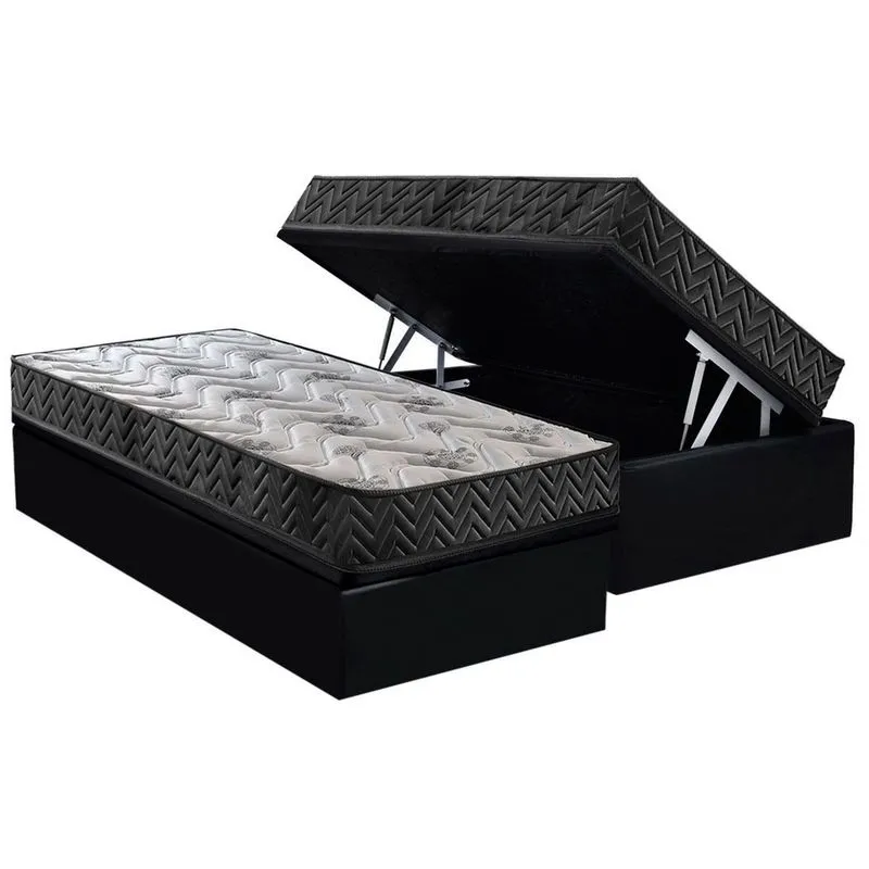 Conjunto Box Baú Solteiro: Colchão Espuma Paropas D45 Pasquale Wave Black + Base crc Suede Black (88x188)