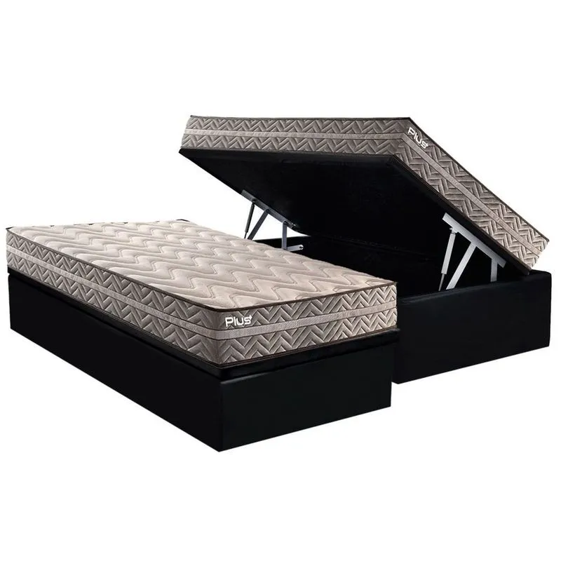 Conjunto Box Baú Solteiro: Colchão Espuma Paropas D45 Pasquale Plus Gray + Base crc Suede Black (88x188)