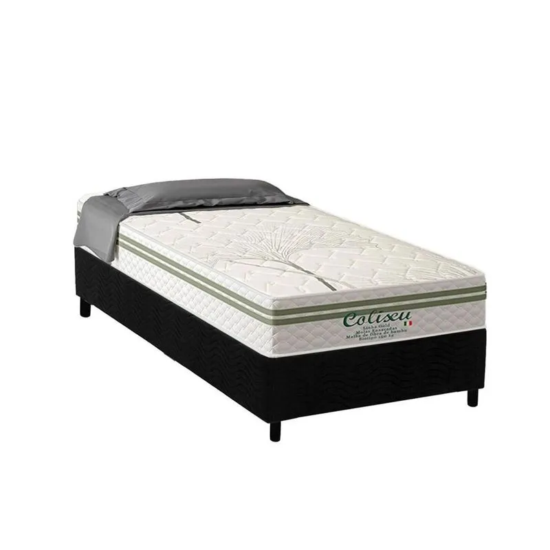 Conjunto Box Solteiro: Colchão Molas Paropas Ensacadas Coliseu + Base crc Suede Black (88x188)